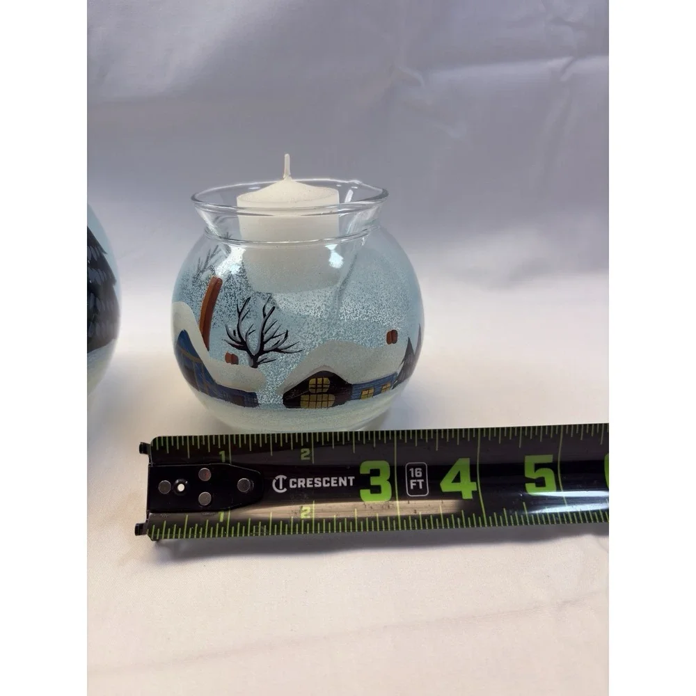 HomeTrends Set of 3 Glass Snow House Ice Holiday Votive Holders Winter with box